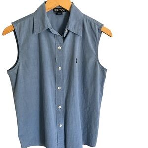Nautica Women’s Casual Blue Button Front Sleeveless Shirt
